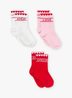 Sergent Major Sous-vêtement, Chaussette & Collant-Lot de 3 paires de chaussettes rouges, roses et écrues