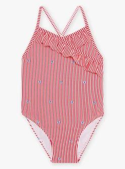 Sergent Major Maillot De Bain & Tenue De Plage-Maillot de bain 1 pi&egrave;ce ray&eacute; &agrave; volants enfant fille