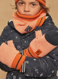 Sergent Major Bonnet, Echarpe, & Gant-Mouffles orange en tricot