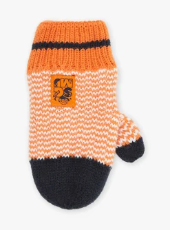 Sergent Major Bonnet, Echarpe, & Gant-Mouffles orange en tricot