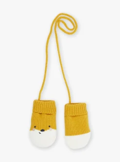 Sergent Major Bonnet, Echarpe & Gant-Moufles jaune et blanc en tricot
