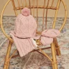 Sergent Major Bonnet, Echarpe & Gant-Moufles roses en tricot torsad&eacute;