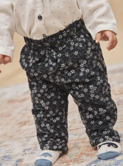 Sergent Major Pantalon & Jean-Pantalon bleu ardoise &agrave; imprim&eacute; fleuri en velours c&ocirc;tel&eacute;