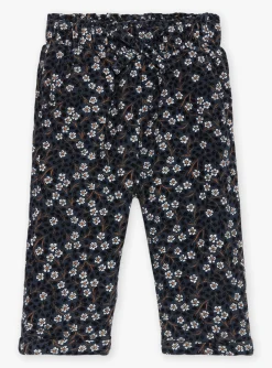 Sergent Major Pantalon & Jean-Pantalon bleu ardoise &agrave; imprim&eacute; fleuri en velours c&ocirc;tel&eacute;