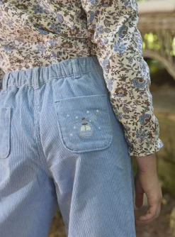 Sergent Major Pantalon, Jean & Legging-Pantalon bleu en velours c&ocirc;tel&eacute;s