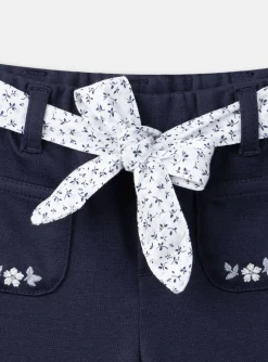 Sergent Major Pantalon & Jean-Pantalon bleu marine avec ceinture &agrave; imprim&eacute; fleuri