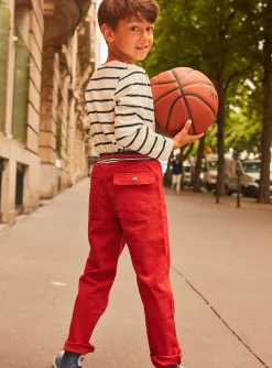 Sergent Major Pantalon & Jean-Pantalon droit rouge &agrave; taille &eacute;lastiqu&eacute;e
