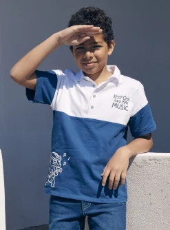 Sergent Major T-shirt & Polo-Polo bleu et blanc en jersey à motif blaireau guitariste