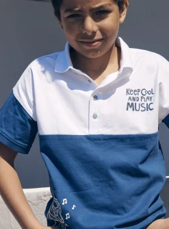 Sergent Major T-shirt & Polo-Polo bleu et blanc en jersey &agrave; motif blaireau guitariste