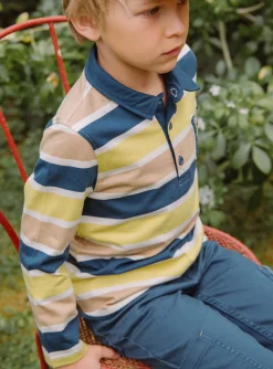 Sergent Major T-shirt & Polo-Polo bleu marine, beige et vert à imprimé à rayures