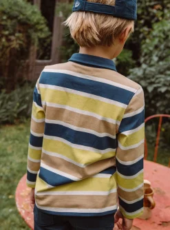 Sergent Major T-shirt & Polo-Polo bleu marine, beige et vert &agrave; imprim&eacute; &agrave; rayures