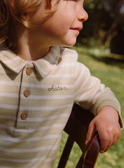 Sergent Major Chemise, T-shirt & Polo-Polo écru et vert argile à imprimé à rayures
