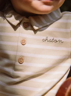 Sergent Major Chemise, T-shirt & Polo-Polo &eacute;cru et vert argile &agrave; imprim&eacute; &agrave; rayures
