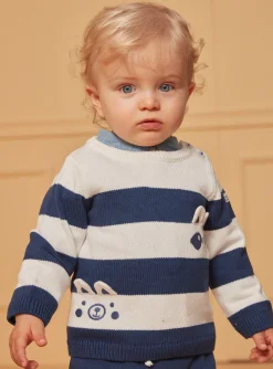 Sergent Major Pull, Gilet & Cardigan-Pull bleu et blanc à imprimé à rayures