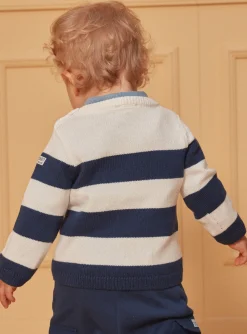 Sergent Major Pull, Gilet & Cardigan-Pull bleu et blanc &agrave; imprim&eacute; &agrave; rayures