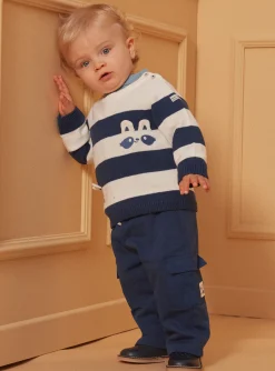 Sergent Major Pull, Gilet & Cardigan-Pull bleu et blanc &agrave; imprim&eacute; &agrave; rayures