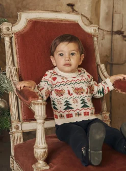 Sergent Major Pull, Gilet & Cardigan-Pull &eacute;cru &agrave; imprim&eacute; No&euml;l