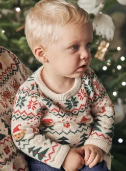 Sergent Major Pull, Gilet & Cardigan-Pull &eacute;cru &agrave; imprim&eacute; No&euml;l