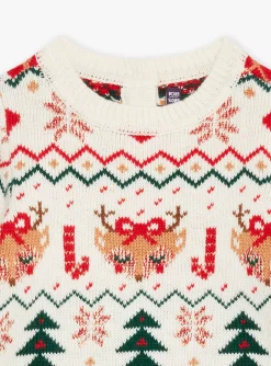 Sergent Major Pull, Gilet & Cardigan-Pull &eacute;cru &agrave; imprim&eacute; No&euml;l