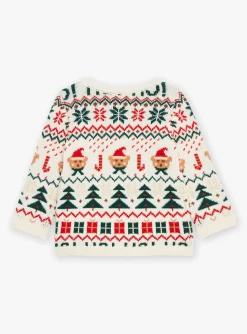 Sergent Major Pull, Gilet & Cardigan-Pull &eacute;cru &agrave; imprim&eacute; No&euml;l