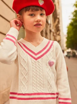 Sergent Major Pull, Gilet & Cardigan-Pull écru en maille torsadée