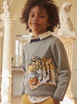 Sergent Major Pull, Gilet & Sweat-Pull gris chiné à motif tête de tigre