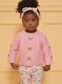 Sergent Major Pull, Gilet & Cardigan-Pull torsad&eacute; rose p&acirc;le fleurs
