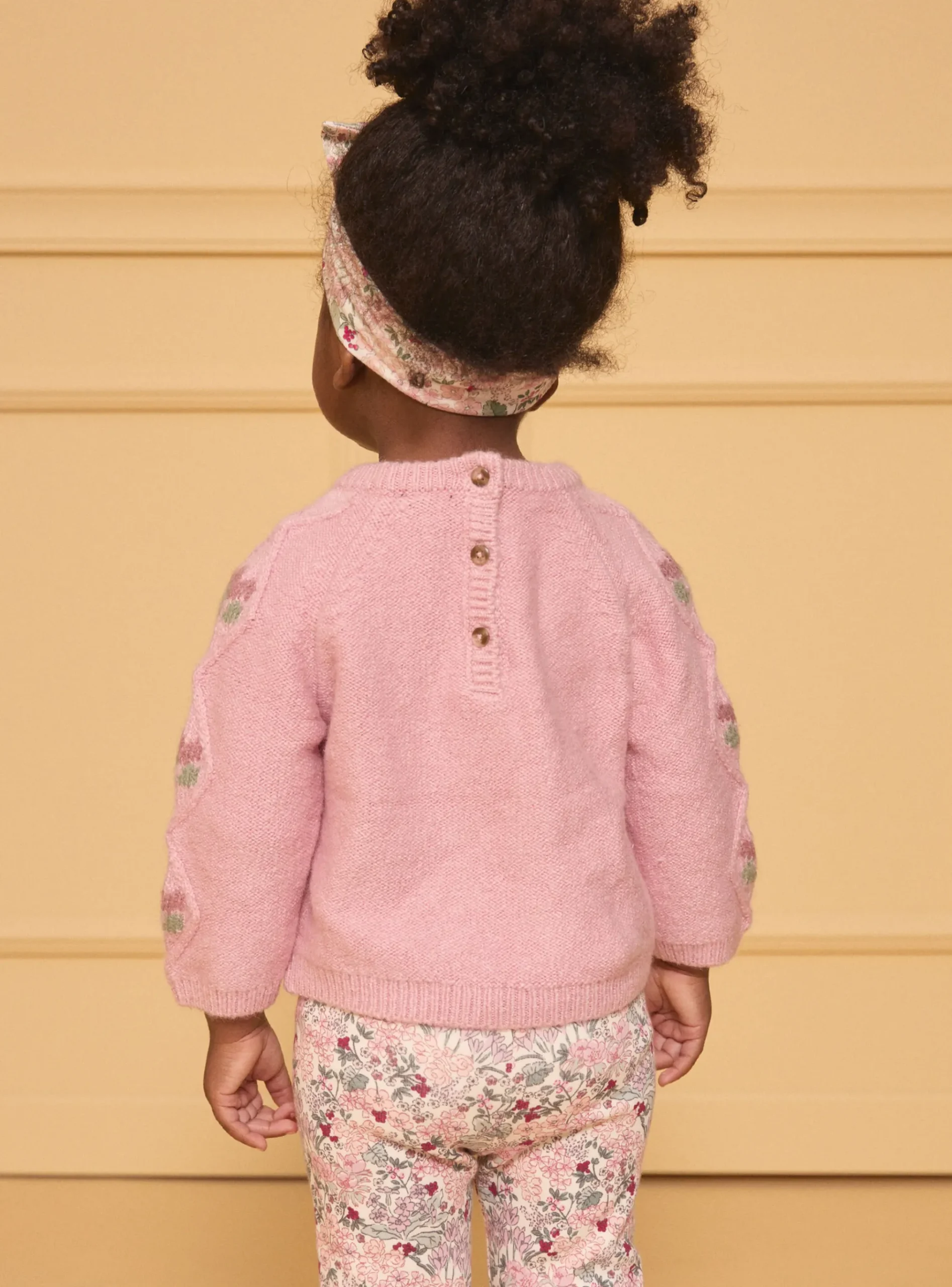 Sergent Major Pull, Gilet & Cardigan-Pull torsadé rose pâle fleurs