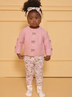 Sergent Major Pull, Gilet & Cardigan-Pull torsadé rose pâle fleurs