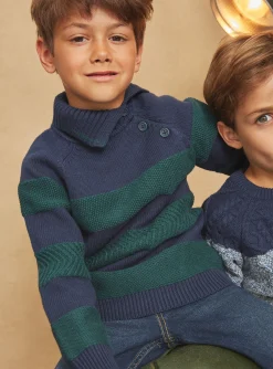 Sergent Major Pull, Gilet & Sweat-Pull vert &eacute;meraude et bleu marine en maille fantaisie