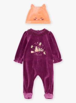 Sergent Major Pyjama & Grenouillère-Pyjama et bonnet violet en velours
