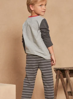 Sergent Major Pyjama-Pyjama gris chin&eacute; en molleton gratt&eacute; et jersey
