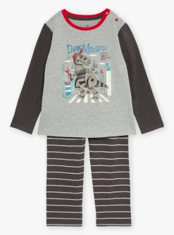 Sergent Major Pyjama-Pyjama gris chin&eacute; en molleton gratt&eacute; et jersey