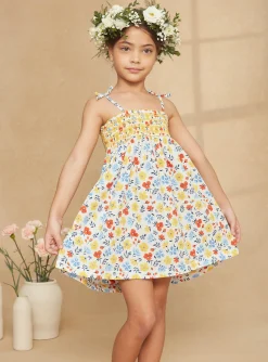 Sergent Major Robe & Combinaison-Robe à smocks écrue à imprimé fleuri