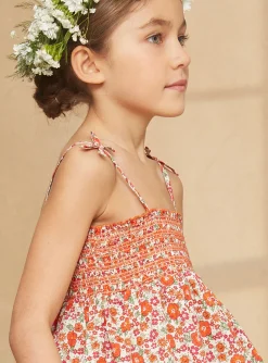 Sergent Major Robe & Combinaison-Robe &agrave; smocks vanille &agrave; imprim&eacute; fleuri