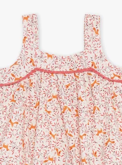 Sergent Major Robe-Robe chasuble &eacute;crue en twill &agrave; imprim&eacute; fleuri et renards