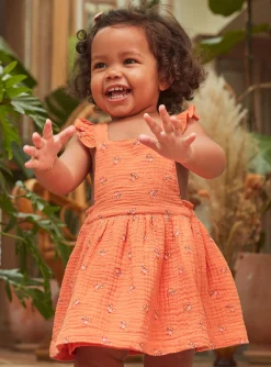 Sergent Major Robe-Robe chasuble orange en gaze de coton à imprimé fleuri