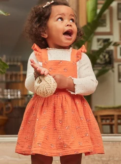 Sergent Major Robe-Robe chasuble orange en gaze de coton &agrave; imprim&eacute; fleuri