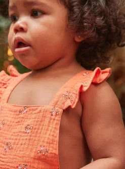 Sergent Major Robe-Robe chasuble orange en gaze de coton &agrave; imprim&eacute; fleuri