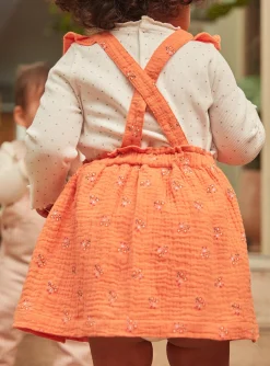 Sergent Major Robe-Robe chasuble orange en gaze de coton &agrave; imprim&eacute; fleuri