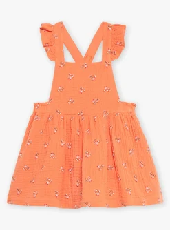 Sergent Major Robe-Robe chasuble orange en gaze de coton &agrave; imprim&eacute; fleuri
