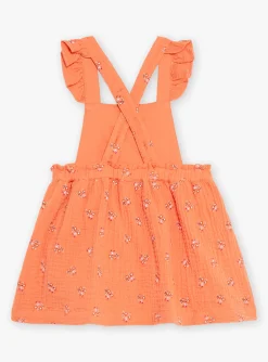 Sergent Major Robe-Robe chasuble orange en gaze de coton &agrave; imprim&eacute; fleuri