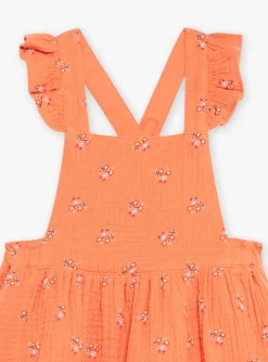 Sergent Major Robe-Robe chasuble orange en gaze de coton &agrave; imprim&eacute; fleuri