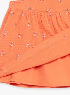 Sergent Major Robe-Robe chasuble orange en gaze de coton &agrave; imprim&eacute; fleuri