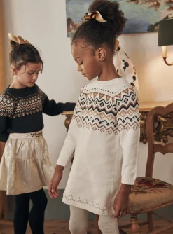 Sergent Major Robe & Combinaison-Robe pull &eacute;crue &agrave; motifs jacquard