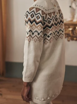 Sergent Major Robe & Combinaison-Robe pull &eacute;crue &agrave; motifs jacquard