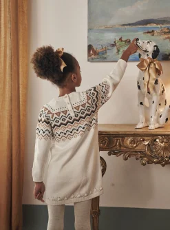 Sergent Major Robe & Combinaison-Robe pull &eacute;crue &agrave; motifs jacquard