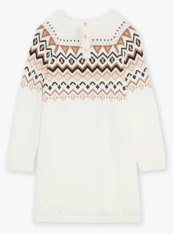 Sergent Major Robe & Combinaison-Robe pull &eacute;crue &agrave; motifs jacquard