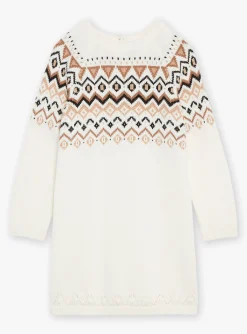 Sergent Major Robe & Combinaison-Robe pull &eacute;crue &agrave; motifs jacquard