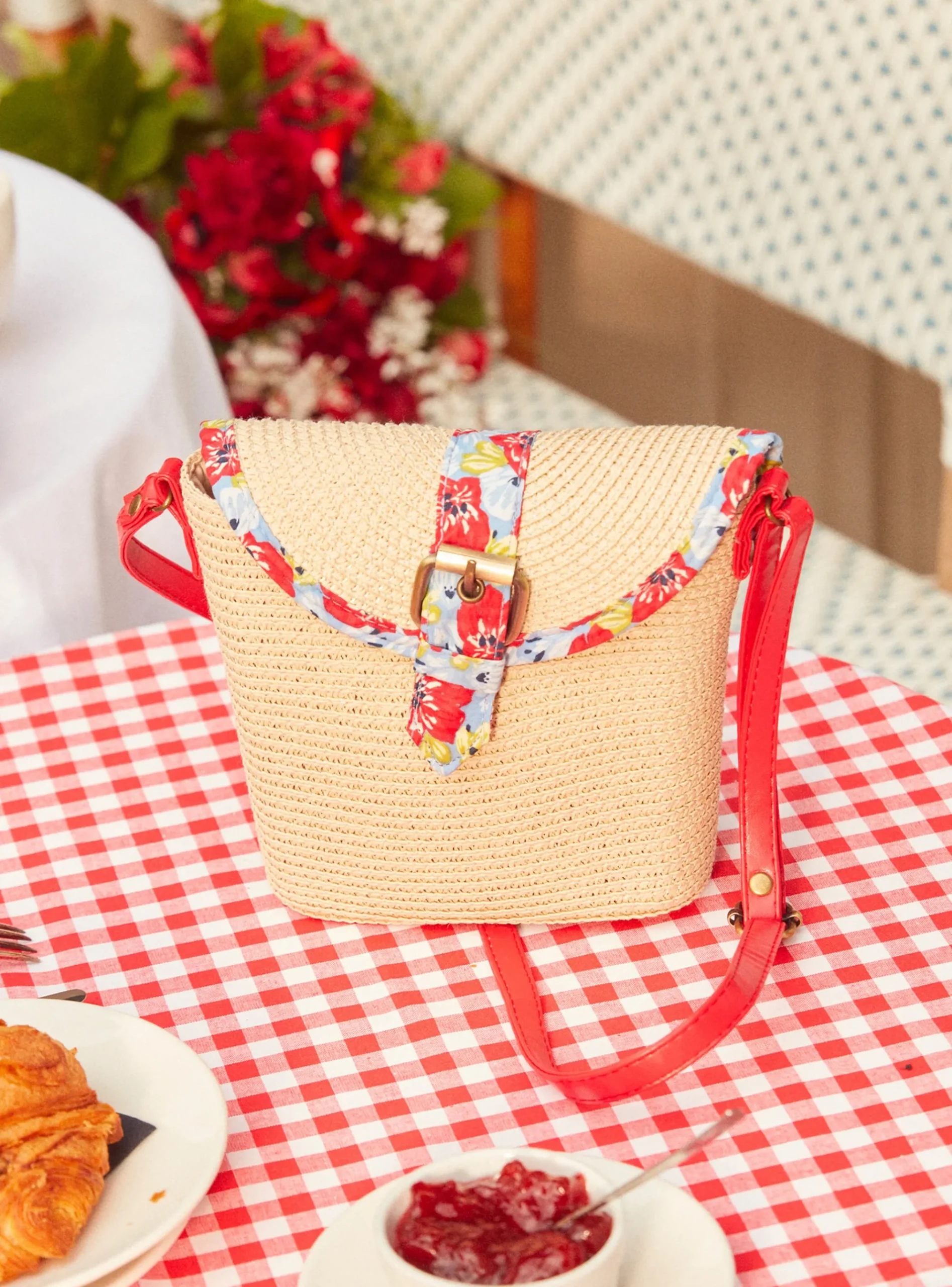 Sergent Major Sac, Cartable & Parapluie-Sac en paille avec anse en simili cuir
